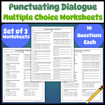 Preview of Punctuating Dialogue Worksheets - Multiple Choice Questions