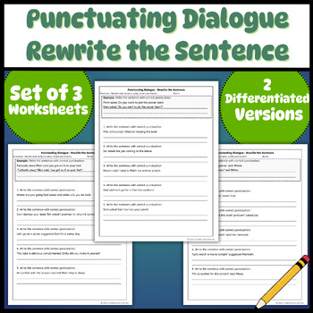 Preview of Punctuating Dialogue Worksheets - Rewrite the Sentence with Punctuation