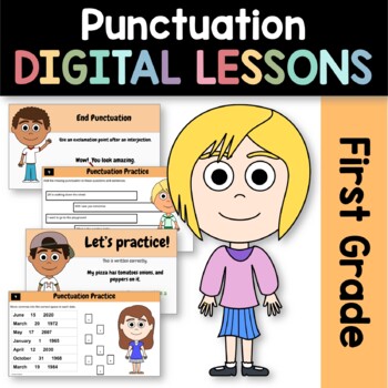 Preview of Punctuation 1st Grade Interactive Google Slides | Daily Grammar Practice