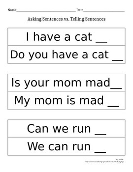 Preview of Punctuation: Asking Sentences vs. Telling Sentences (Cut and Paste)