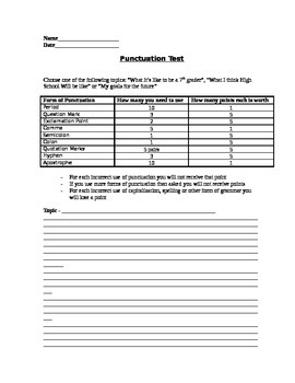 Preview of Punctuation Assessment (Test)
