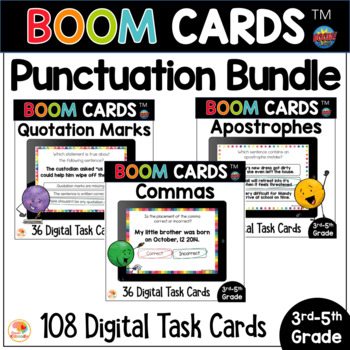 Preview of Punctuation BOOM CARDS™ Bundle | Commas, Apostrophes, Quotation Marks Task Cards