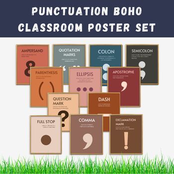 Preview of Punctuation Boho Classroom Posters Set of 12