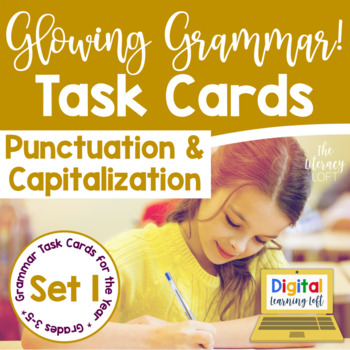 Preview of Punctuation & Capitalization Task Cards I Google Slides and Forms