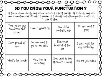 Punctuation Coloring Activity by Less Work More Play | TPT