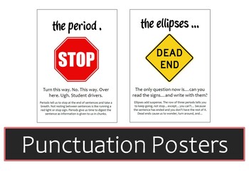 Preview of Punctuation Driver's Ed Reading Posters Bulletin Board English classroom