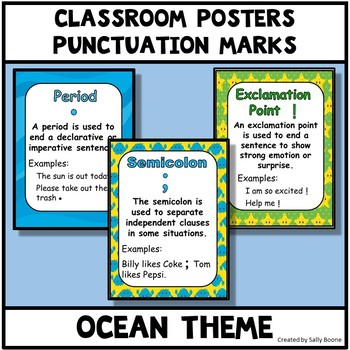 Preview of Punctuation Marks Ocean Theme Anchor Charts Posters