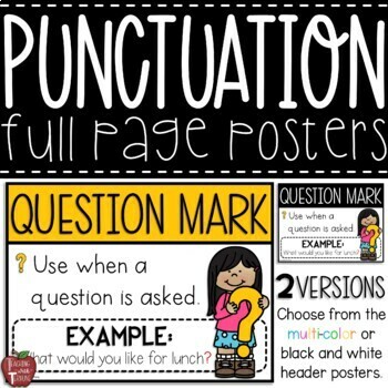 Preview of Punctuation Full Page Posters - Classroom Punctuation Mark Poster Set