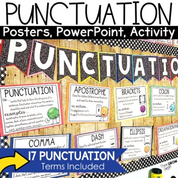 Preview of Punctuation Posters Bulletin Board Grammar Review with Practice Worksheet