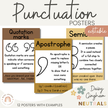 Preview of Punctuation Posters | Daisy Gingham Neutrals English Classroom Decor