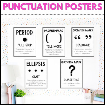 Preview of FREE Punctuation Posters - Student Handouts - Black and White Classroom Decor