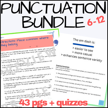 Preview of Punctuation Practice, Commas + Sentence Combining Worksheets Middle-High School