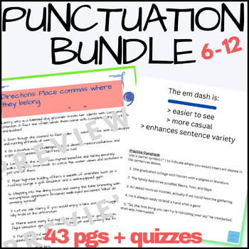 Preview of Punctuation Practice + Grammar Review Worksheets Middle-High School English ELA