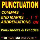 Punctuation Practice and Worksheets | Commas, End Marks, A