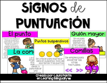 Punctuation Signs Posters in Spanish by Learning Bilingually | TPT