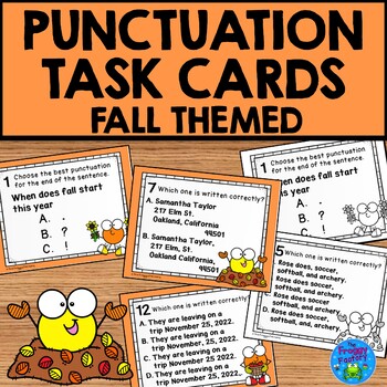 Preview of Punctuation Task Cards Fall Activity | Punctuation Practice