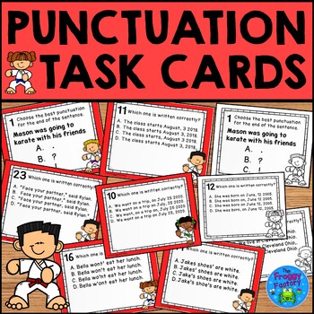 Preview of Punctuation Task Cards Karate Themed Print Version | Punctuation Review Activity