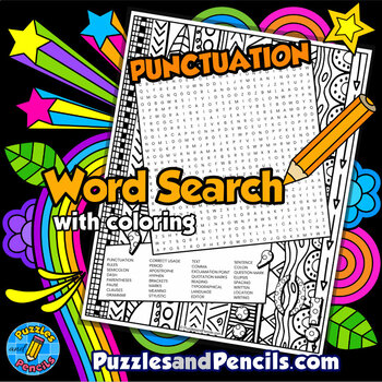 Preview of Punctuation Word Search Puzzle Activity with Coloring | National Punctuation Day