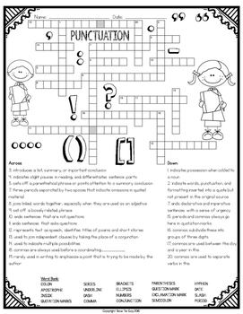 Punctuation Writing Crossword by Bow Tie Guy and Wife TPT