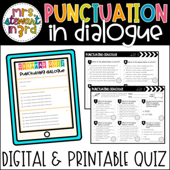 Preview of Punctuating Dialogue with Quotation Marks Google Forms™ Quiz + Print Worksheet