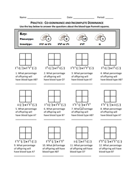 Punnett Square Practice: Codominance and Incomplete ...