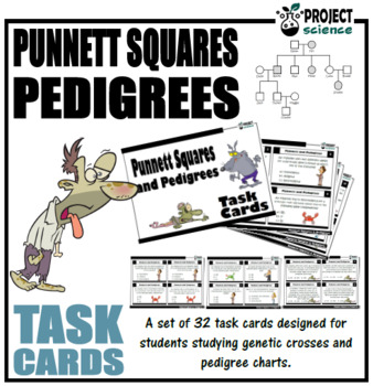 Preview of Genetics - Punnett Squares and Pedigrees Task Cards