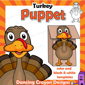 Preview of Puppet Turkey Craft Activity | Printable Paper Bag Puppet Template