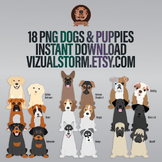 Cute Dog and Puppy Breeds Clipart Bundle - Front View Sitt