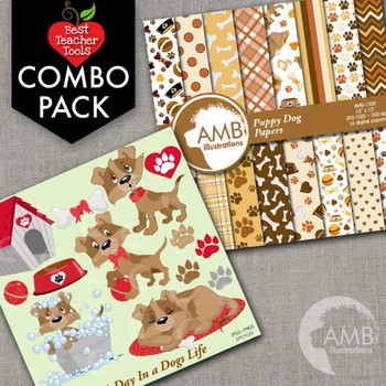 Preview of Puppy Dog Clipart and Papers Bundle, {Best Teacher Tools} AMB-1688