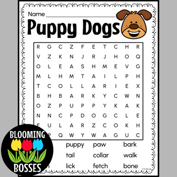 Puppy Dog Dogs Word Search by The Tulip Lady | TPT