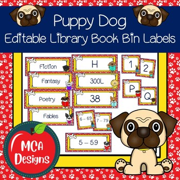 Preview of Puppy Dog Editable Library Book Bin Labels