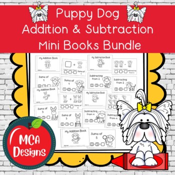 Preview of Puppy Dog Mini Addition and Subtraction Books Bundle