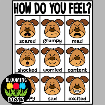 Puppy Dog SEL Feelings Emotions Check In by Blooming Bosses | TPT