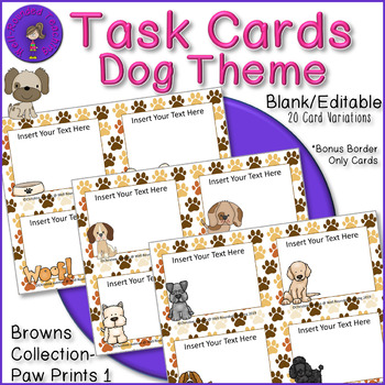 Preview of Puppy Dog Theme Task Cards - Browns Paw Prints 1