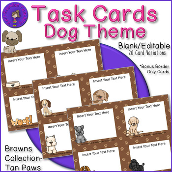 Preview of Puppy Dog Theme Task Cards - Browns Tan Paws