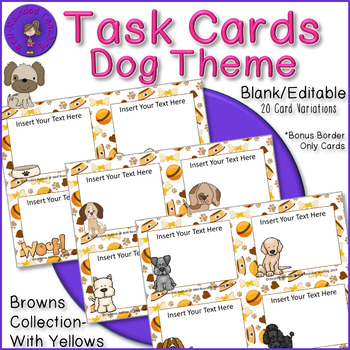 Preview of Puppy Dog Theme Task Cards - Browns with Yellows