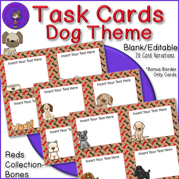 Preview of Puppy Dog Theme Task Cards - Reds Bones