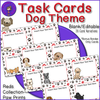 Preview of Puppy Dog Theme Task Cards - Reds Paw Prints