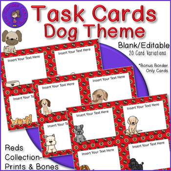 Preview of Puppy Dog Theme Task Cards - Reds Paw Prints and Bones