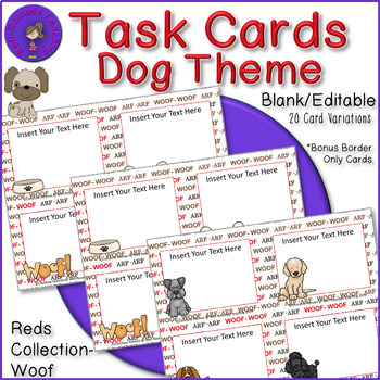 Preview of Puppy Dog Theme Task Cards - Reds Woof