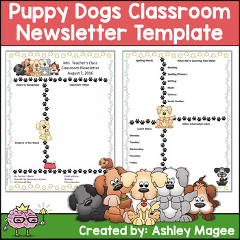 Preview of Puppy Dogs Editable Classroom Teacher Newsletter Template