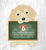 Puppy Dog Holding Sign Clip Art - Chalkboard and Golden Re
