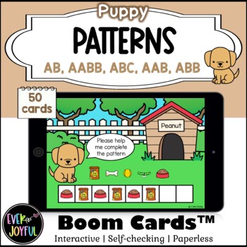 Preview of Puppy Pattern Math Boom Cards - AB, AABB, ABC, AAB, ABB