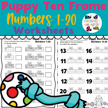 Preview of Puppy Ten Frame Numbers 1-20 Worksheets / Printables for Subitizing