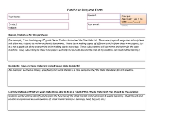 Preview of Purchase Request Form for Teachers and Principals