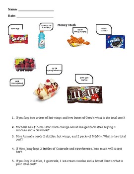 Preview of Purchasing Food Math Worksheet