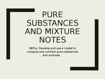 Preview of Pure Substances, Mixtures and Solutions Presentation