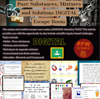 Preview of Pure Substances, Solutions, and Mixtures DIGITAL Escape Room Science Activity