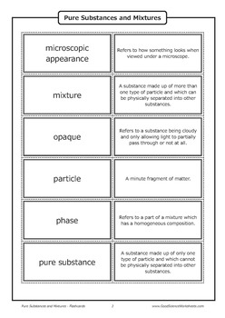 Pure Substances and Mixtures [Flashcards] by Good Science Worksheets