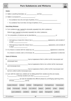 Pure Substances and Mixtures [Worksheet and Flashcards] | TpT